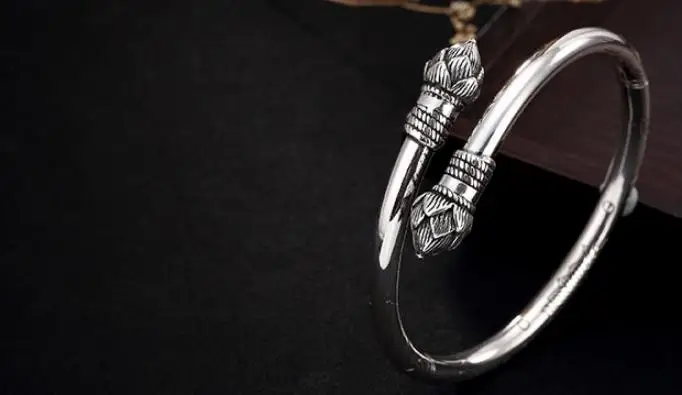 

JOOCHEER Sterling S990 990 silver Bangle lotus carp trendy bracelet size adjustable