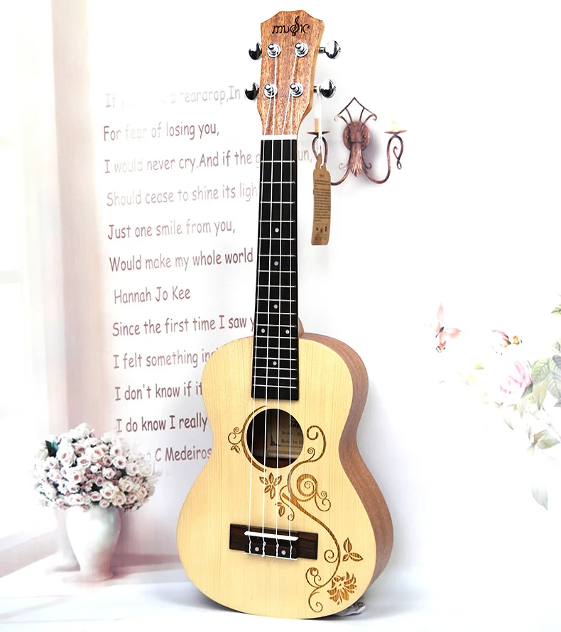 26" tenor Spruce Arabesque 4 Strings ukelele Hawaii mini small guita travel acoustic guitar Uke Concert ukulele Free Shipping
