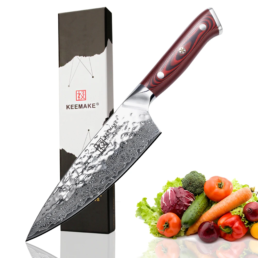 KEEMAKE High Quality 6.5'' Chef Knife Hammer Damascus AUS 10 Steel