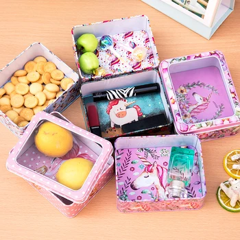 

New Unicorn Series Open Window Cookie Package Hi Candy Rose Tea Cans with Hand Gift Box Home Storage Box