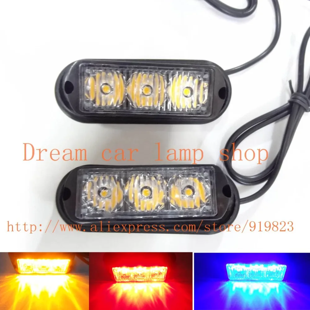 2pcs 2X3LED 6LED 12W Super bright Waterproof Car Truck Emergency Strobe Flash warning light Amber Red blue green white