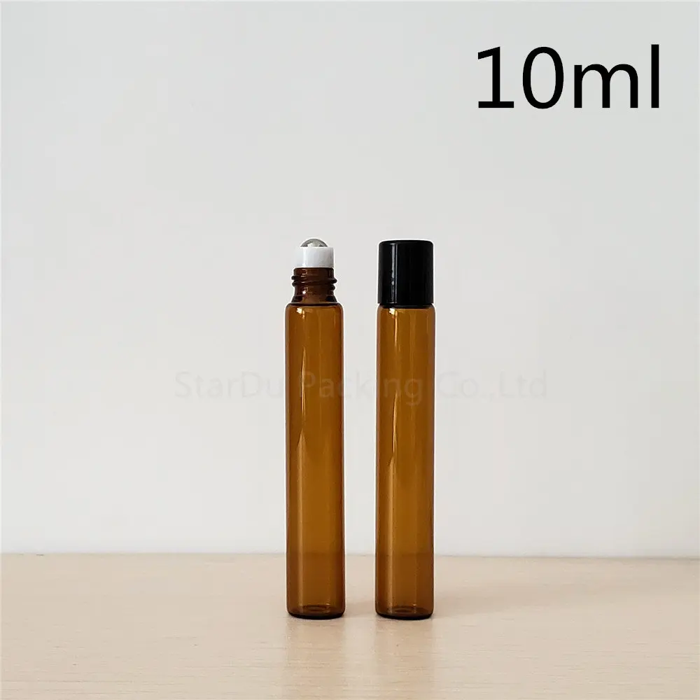 

10ml Portable Amber Glass Roller Rollerball Essential Oil Bottles Mist Container Travel Refillable Bottle Brown 20pcs