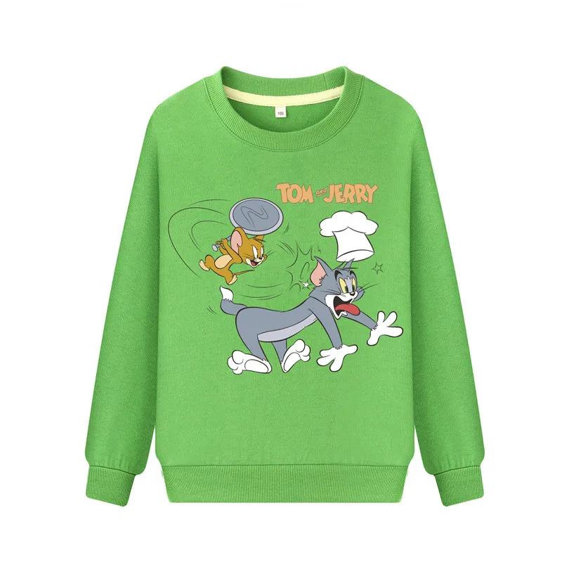 Толстовки для мальчиков с героями мультфильма «Том и Джерри»; худи для девочек; Розовый пуловер; пальто; весенне-осенняя одежда; детские спортивные толстовки; ZB053 - Цвет: Green Sweatshirt
