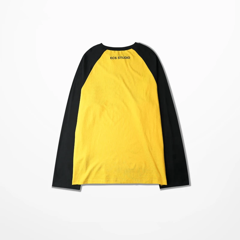 Men's long-sleeve t shirt autumn loose cotton round neck color matching loose letters hip hop European and American street style