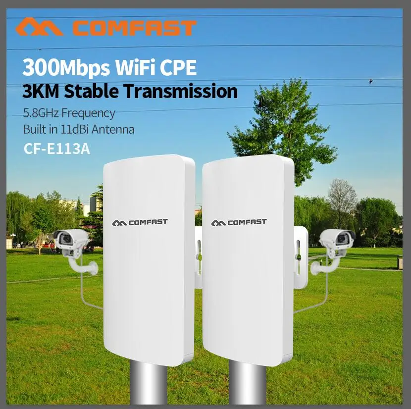 

2pcs 300Mbps Outdoor CPE Wireless bridge 5.8Ghz Wifi Repeater Amplifier 3KM Point to Point Wifi Transmission Nanostation router