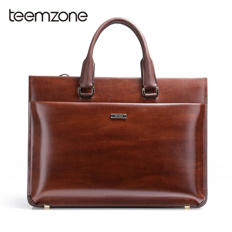 

Teemzone Fashion Cowhide Commercial Briefcase Real Leather Vintage Men Luxury Messenger Bag Natural Cow skin Business bag T0650