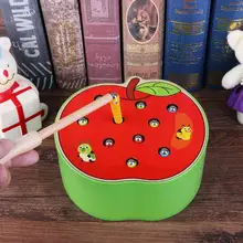 Магнитная палочка, ловить червя, Детские деревянные игрушки, 3D головоломка, раннее детство, обучающая игра, фруктовая форма, Когнитивная Монтессори, игрушка для рыбалки