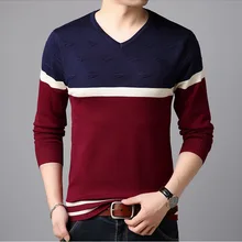 Высокий уличный мужской свитер с v-образным вырезом лоскутный цвет Мужские модные пуловеры футболка с длинными рукавами тонкие свитера для мужчин