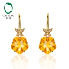 14 k желтое золото 13 мм форма цветка 15.81ct натуральный цитрин H SI Подвесные серьги с бриллиантами