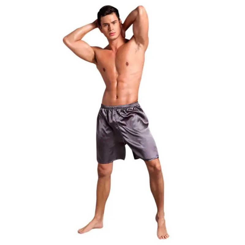 1pc Mens Sleep Bottoms Solid Men Underwear Sleepwear Silk Satin Boxers