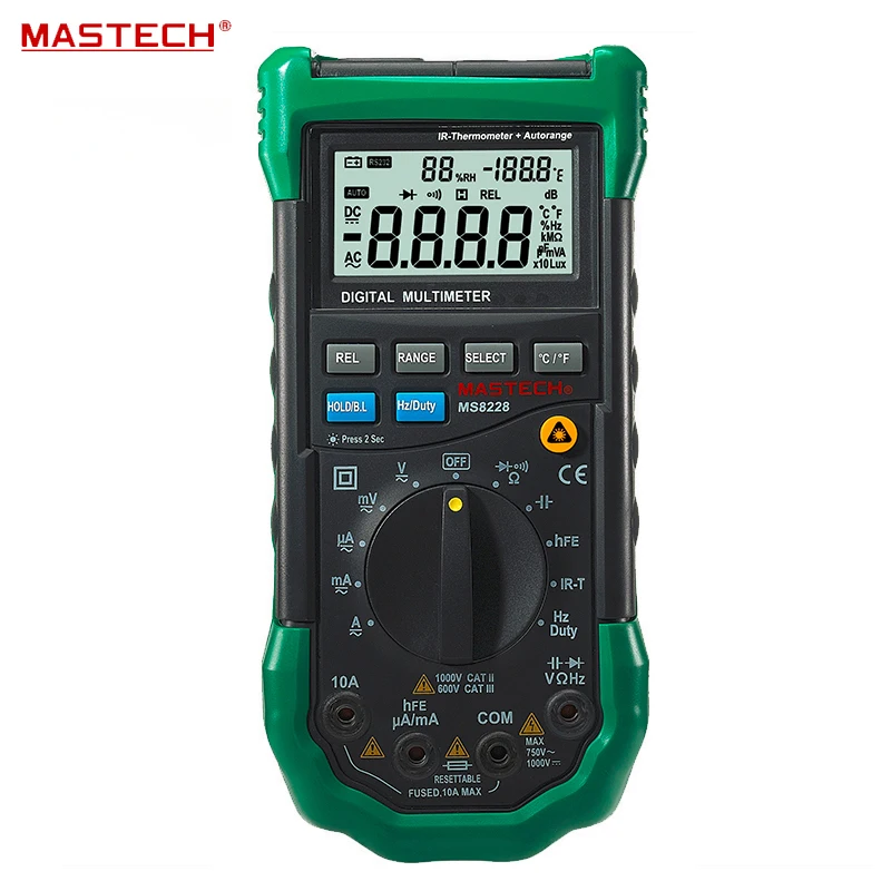 

MS8228 Infrared IR Thermometer -20C to 300C & Digital Multimeter DMM 2in1 4K Counts DCAC V/A Ohm Capacitance Frequency HFE Diode