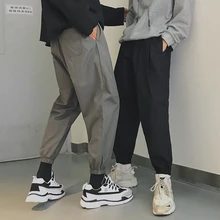 Fashion Casual Men's Cropped Trousers Autumn New M-2XL Solid Color Loose Beam Pants Black Gray Personality Youth Popular