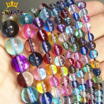 

Round Flash Shimmer Beads Multicolor Flash Crystal MoonStone Glitter Loose Beads For Jewelry Making DIY Bracelets 15''/Strands