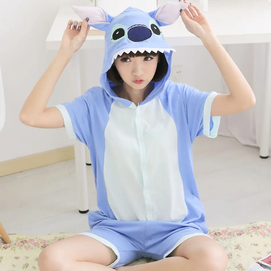 

Cosplay Cotton Anime Cosplay Animal Costume Short Sleeve Stitch Cartoon Animal Pajamas Onesie Sleepwear For Adult