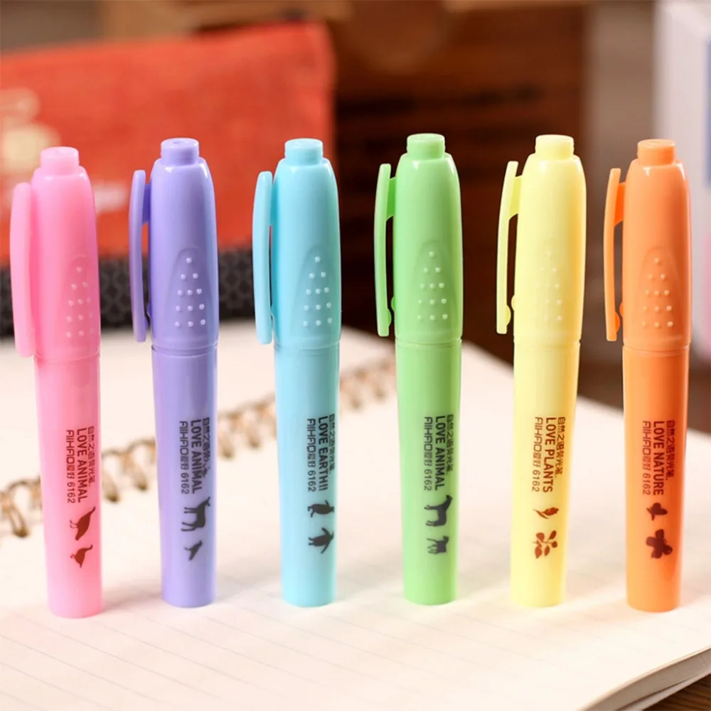 6 различных цветов, канцелярские принадлежности, свежий и креативный маркер, маркер, Цветной маркер для записной книжки