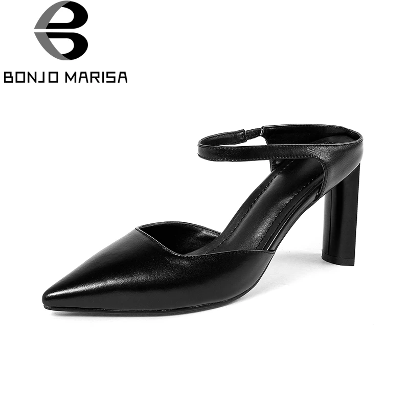 

BONJOMARISA Brand New Pointed High Heels Cow Genuine Leather Women Slip On Office Simple Woman Shoes Pumps
