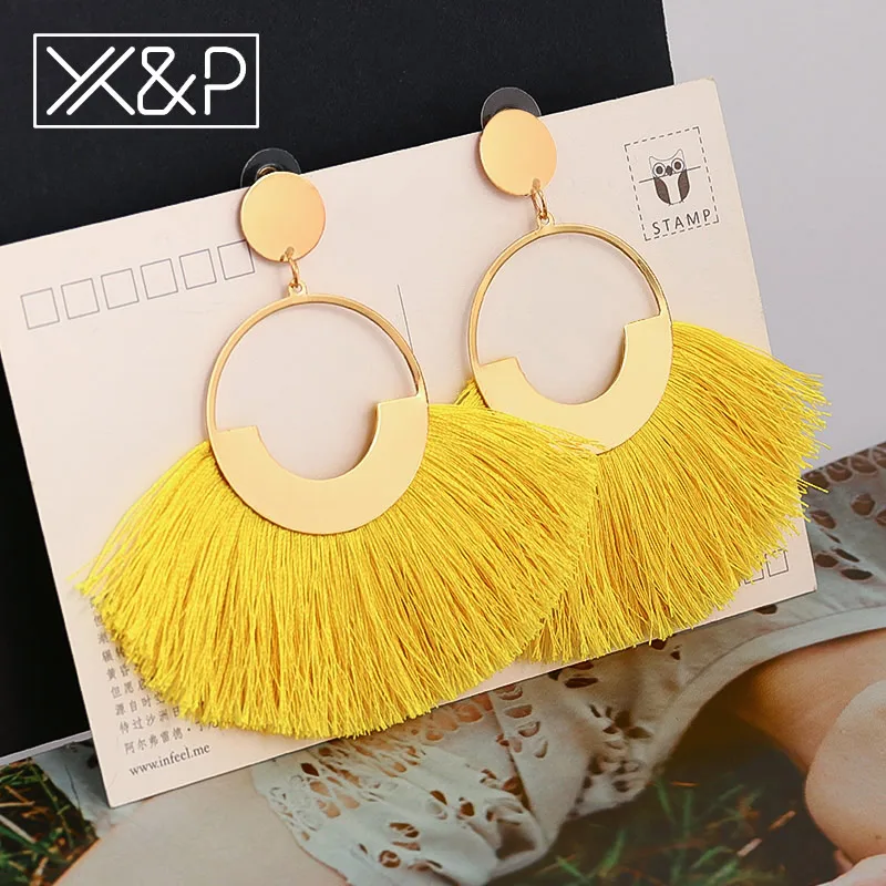 X& P модные богемные серьги с большими кисточками крупное золото ручной работы Brincos Висячие Подвесные серьги с кисточкой для женщин Za ювелирные изделия - Окраска металла: Yellow 3
