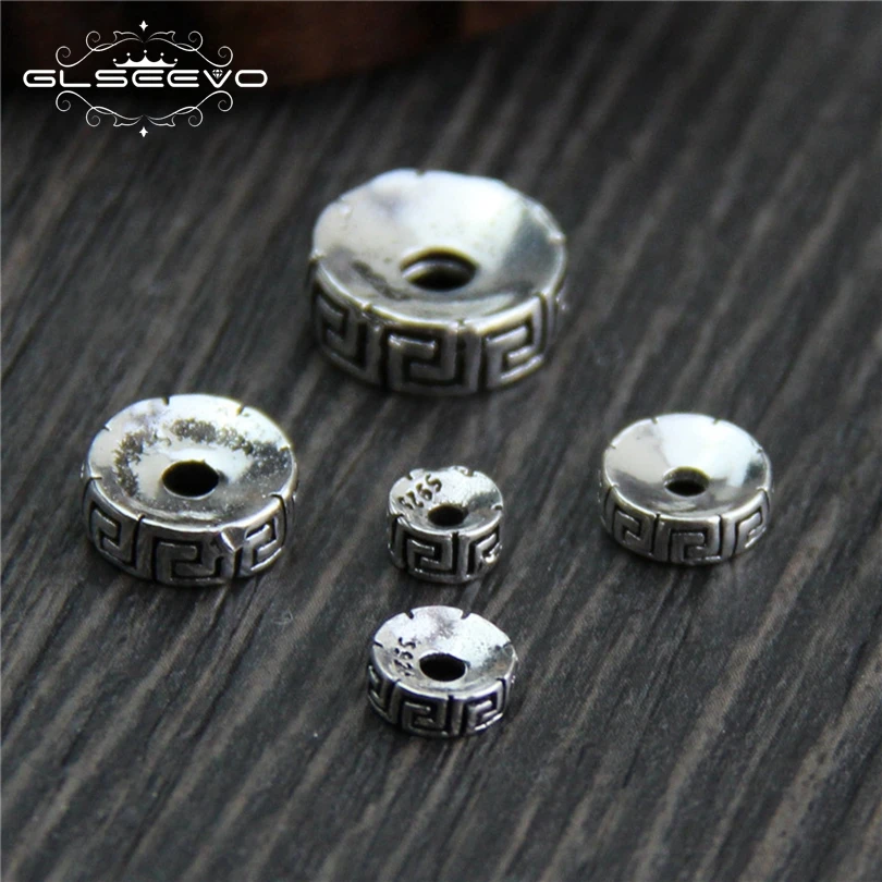 

10pcs Vintage 925 Sterling Silver Beads Pattern Flat Beads DIY Bracelet Necklace Bangle Spacer Beads For Making Jewelry XA0497