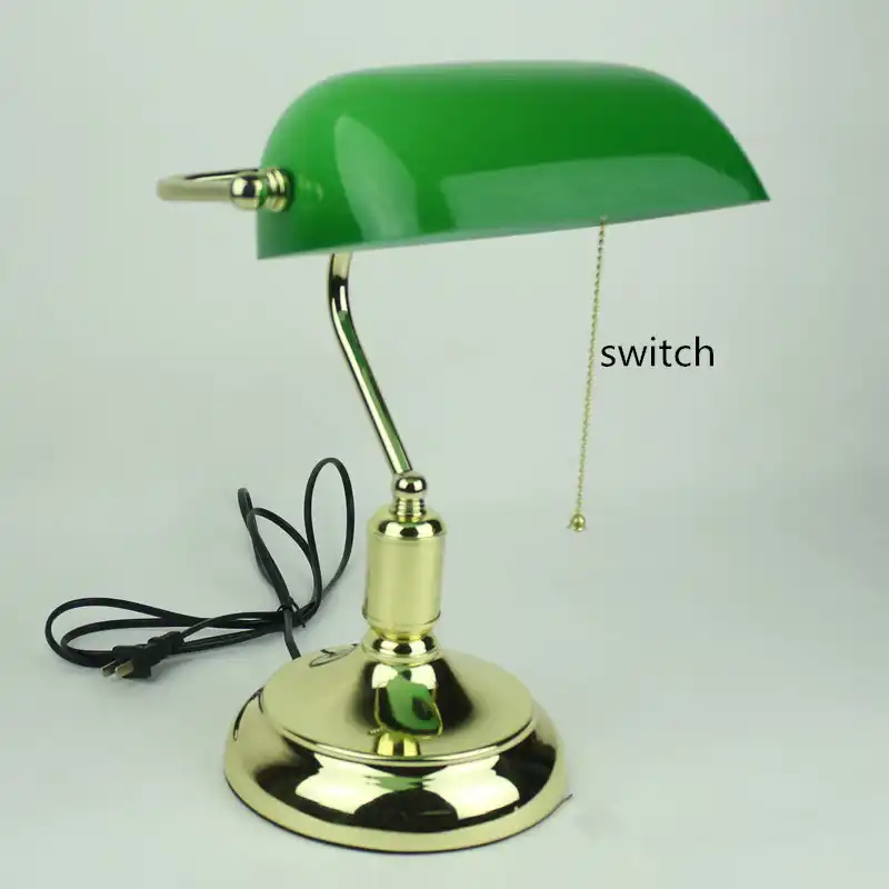 Bankers Desk Lamp Vintage Table Lighting Fixture Green Glass Cover