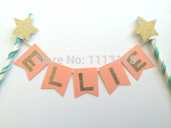 custom names cake topper with straw bunting banner 1st birthday