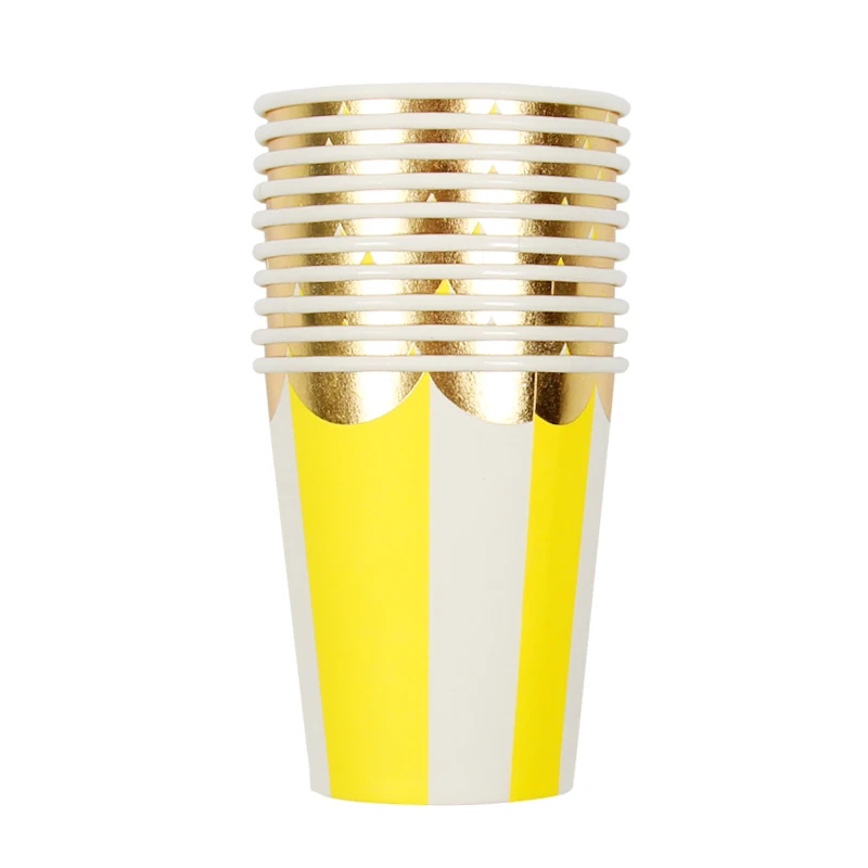

10pcs/set Cups/Plates Colorful Striped Paper Wedding Birthday Decoration Baby Shower For Kids Tableware Party Supplies