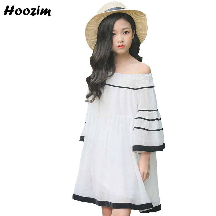 

Summer Chiffon Dress For Girls 10 11 12 13 14 15 Years Fashion White Holiday Dresses Teenage Beautiful Beach Tube Dress Children