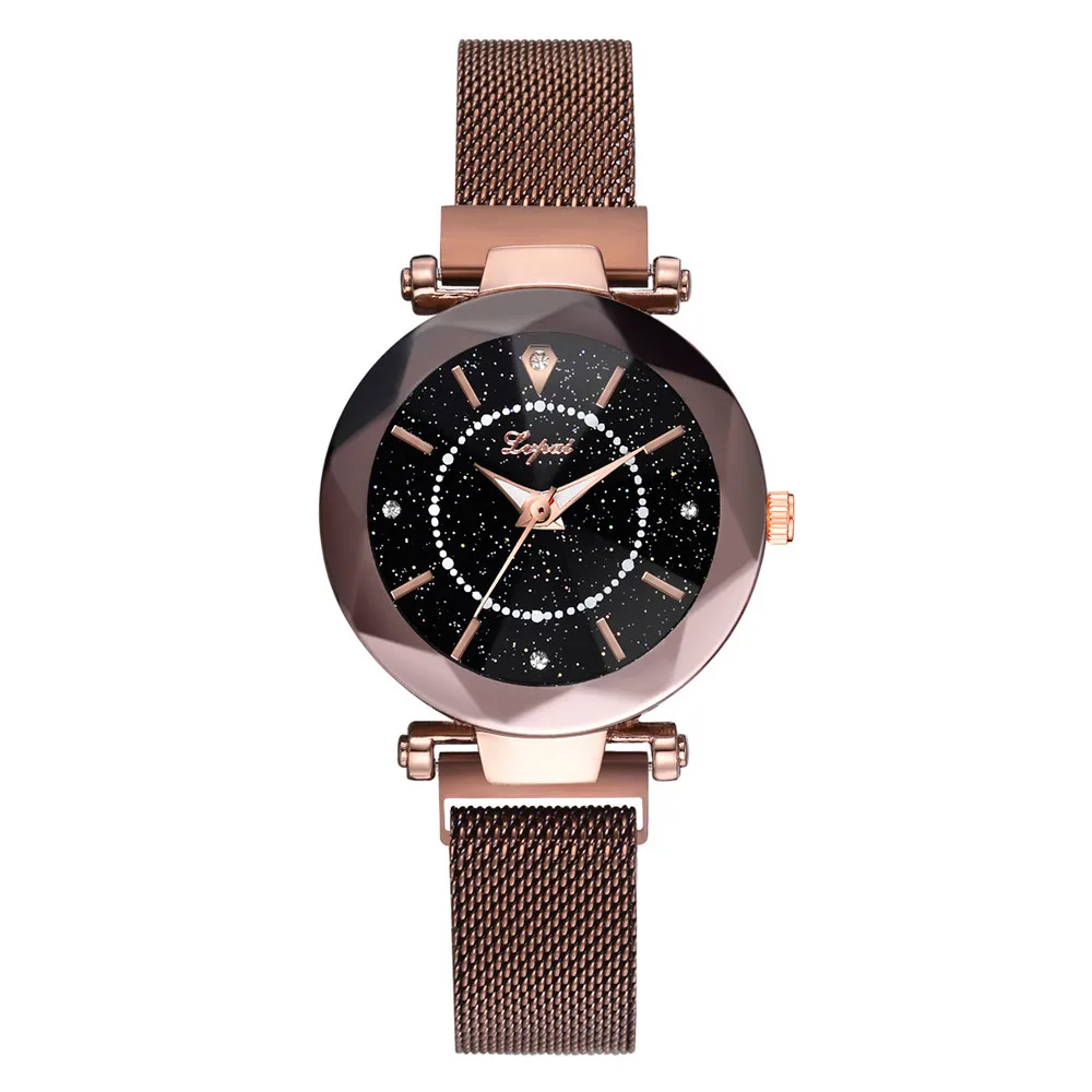 

Feminino vansvar Quartz Stainless Steel Band Mesh Magnet Buckle Starry Sky Analog Wrist Ladies Watch High Quality