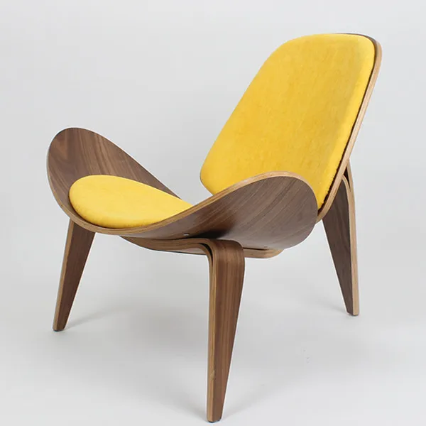 Ганс Вегнер стиль трехногий корпус стул орех фанера льняная ткань Подушка мебель для гостиной современный гостиная раковина стул - Цвет: Yellow Color