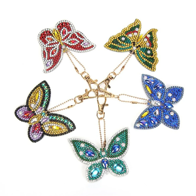 

5pcs/set 5D Diamond Painting Butterfly Keychain Key Ring Drill DIY Embroidery Painting Gift Cross Stitch алмазная вышивка
