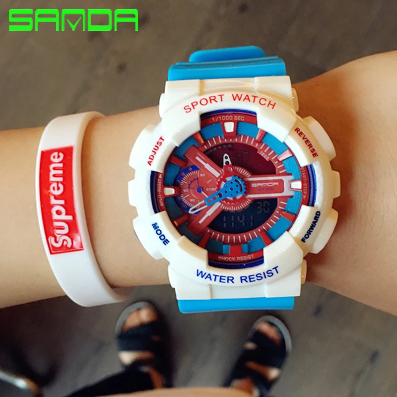 

SANDA 2017 Sports Watches Men Electronic Digital Analog Shockproof Silicone Quartz Watch Waterproof Wristwatches for Mens