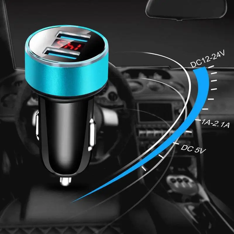 Автомобильное зарядное устройство с двумя USB разъемами 3,1 А, 2 порта, ЖК-дисплей, 12-24 В, прикуриватель, быстрое автомобильное зарядное устройство, адаптер питания, автомобильный стиль