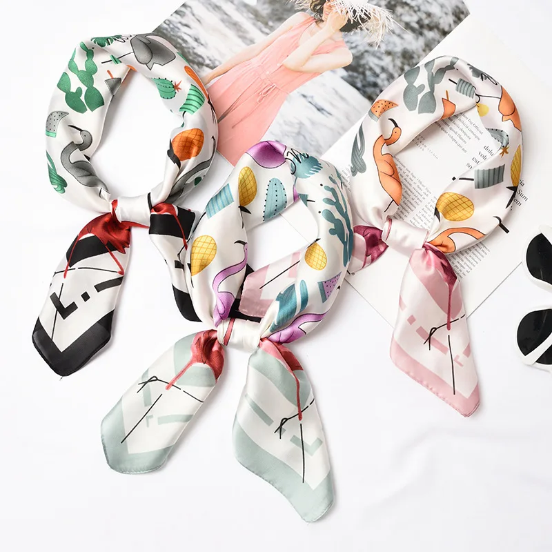 

2019 spring and summer hot new print contrast color wild fresh simple silk fashion casual ladies small scarf
