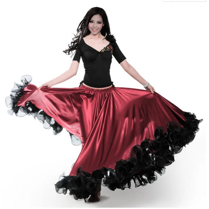 Испанская коррида, праздничная танцевальная юбка фламенко для женщин, высокое качество, Пламенный цветочный принт размера плюс, Женская юбка для бальных танцев