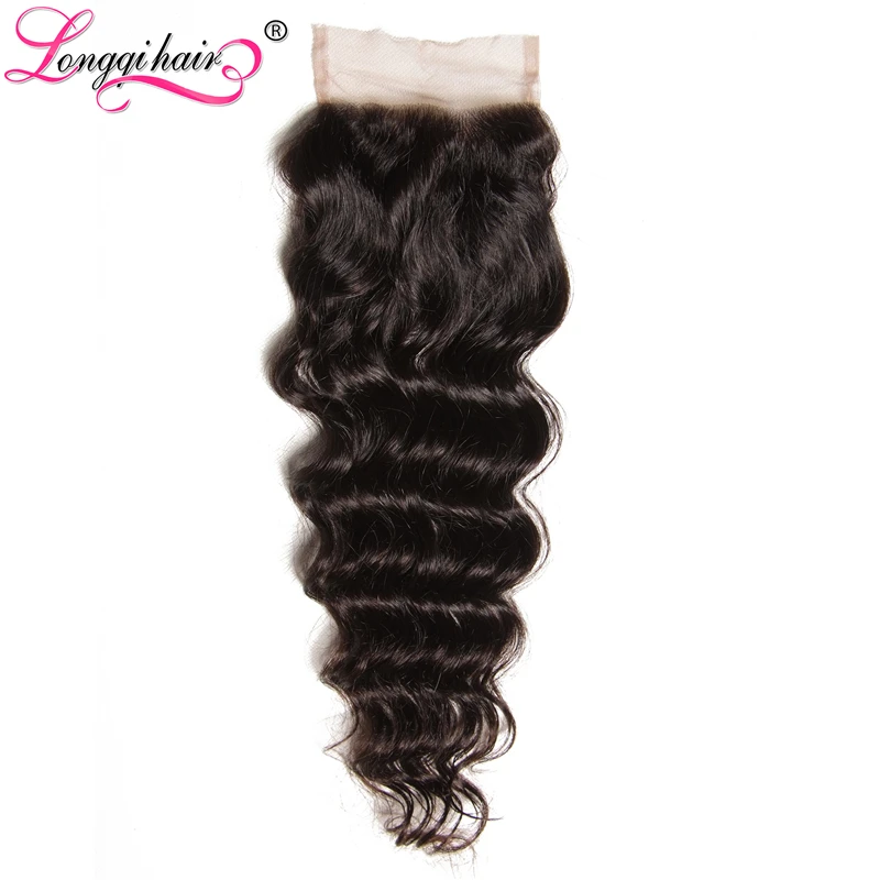 

Longqi Hair Free Part Brazilian Water Wave Lace Closure 4x4 Remy 100% Human Hair 10-20 Inch Natural Color Free Shipping