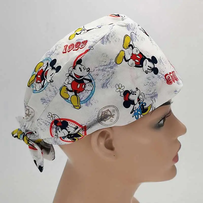 Больничные Новые Медицинские шапочки хлопковая мочалка шапки для женщин и мужчин печать Tieback эластичные секции хирургические шапки головные уборы для животных шляпа