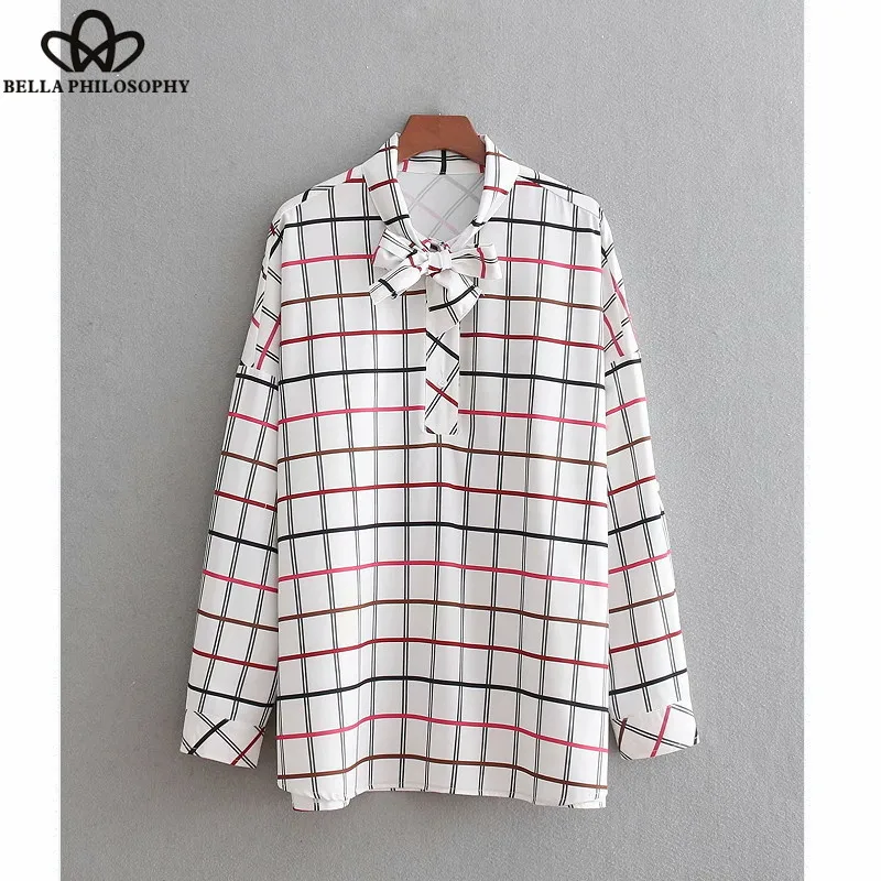 Wonder 2018 autumn long sleeve chic plaid casual smock blouse shirt fashion women bow collar casual slim tops office wear blusas