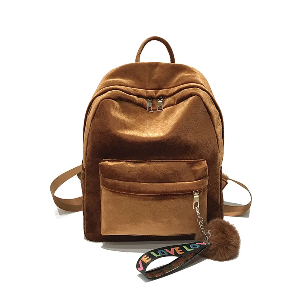 Корейская версия модные сумки для женщин бархатный рюкзак Pleuche Повседневная молния для путешествий шоппинг Подростковая школа - Color: Brown