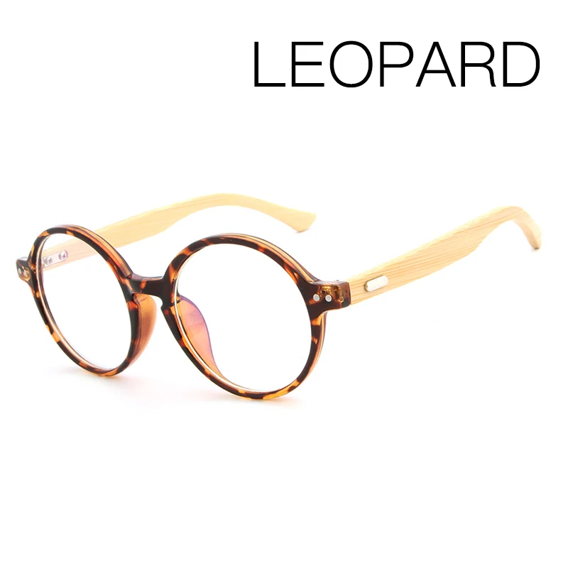 AZB, круглая оправа для очков, женская маленькая оправа, бамбуковые ножки, оправа для очков, для женщин, прозрачные линзы, очки oculos - Цвет оправы: leopard