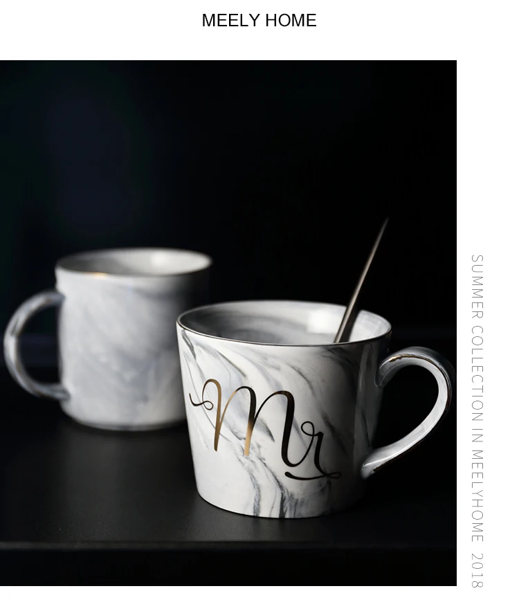 Ручная роспись креативная керамическая MS/Mrs кофейная кружка молочный чай мраморная чашка золотая линия фарфор для влюбленных Свадьба юбилей подарочная коробка