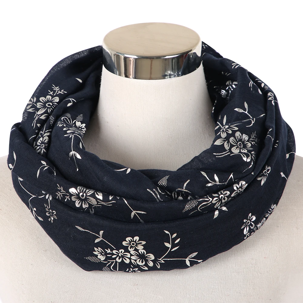 Winfox модная темно-синяя черная Блестящая лента из фольги круглый шарф женский цветочный Блестящий шарф-шаль для женщин