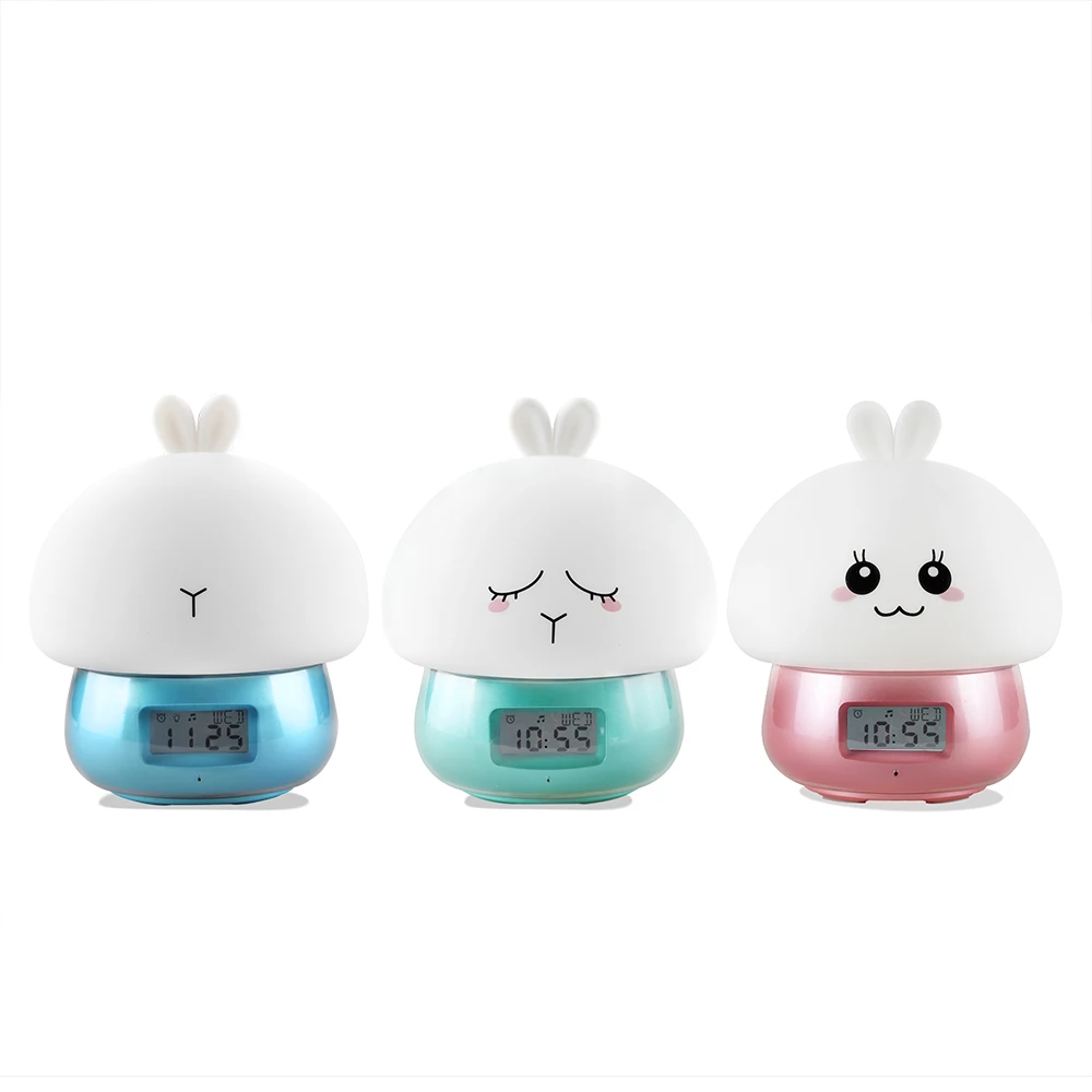 SuperNight 2 in 1 Rabbit LED Night Light with Alarm Clock Remote Touch Sensor Colorful USB Silicone Children Kids Bedside Lamp (10)