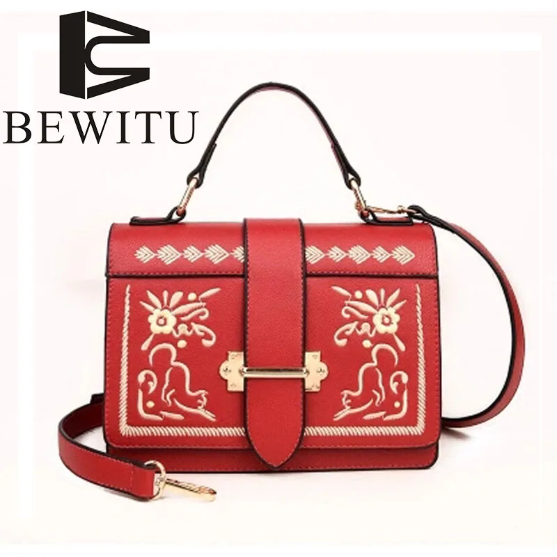 

BEWITU Flower Ladies Small Square Package 2018 New European and American Style Korean Wild Handbag Embroidered Diagonal Bag