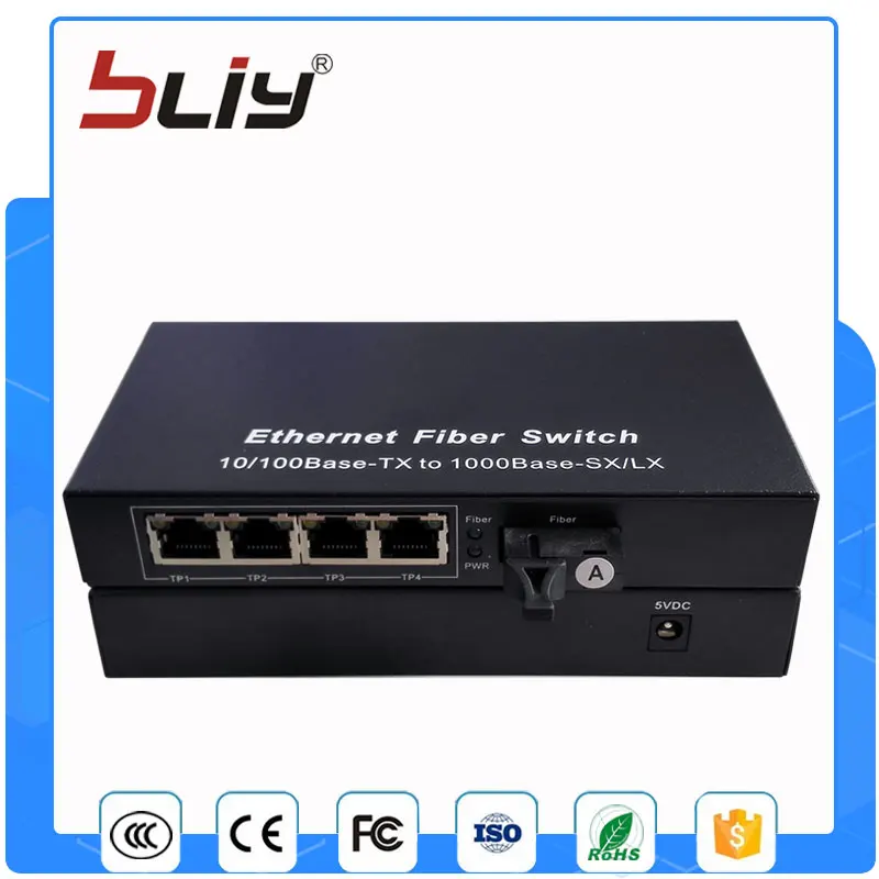 

1G4FEP 1.25Gbps gigabit fiber port POE switch ethernet fiber optic converter with 4 10/100M rj45 ports