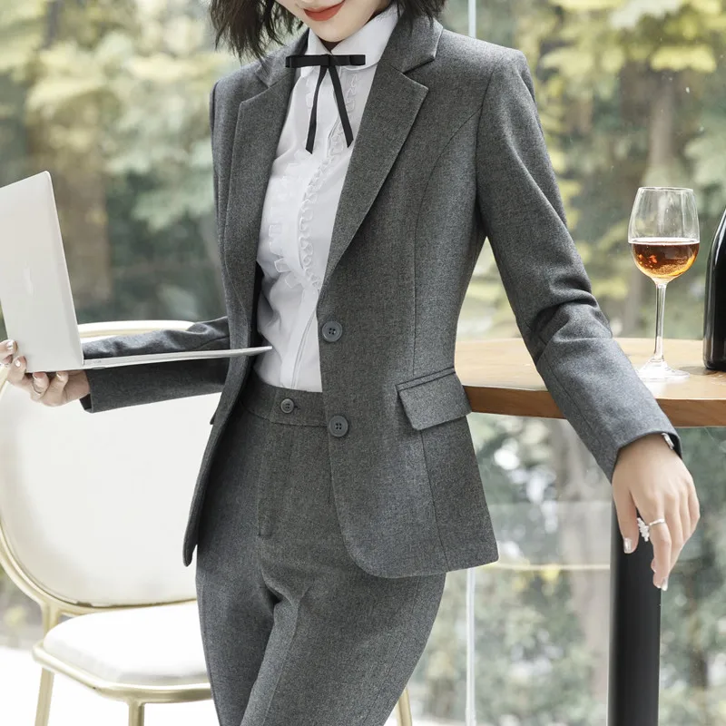 Bettolvis 2018 fashion two pieces set women pant suits slim work wear office ladies long sleeve blazer pants set high quality