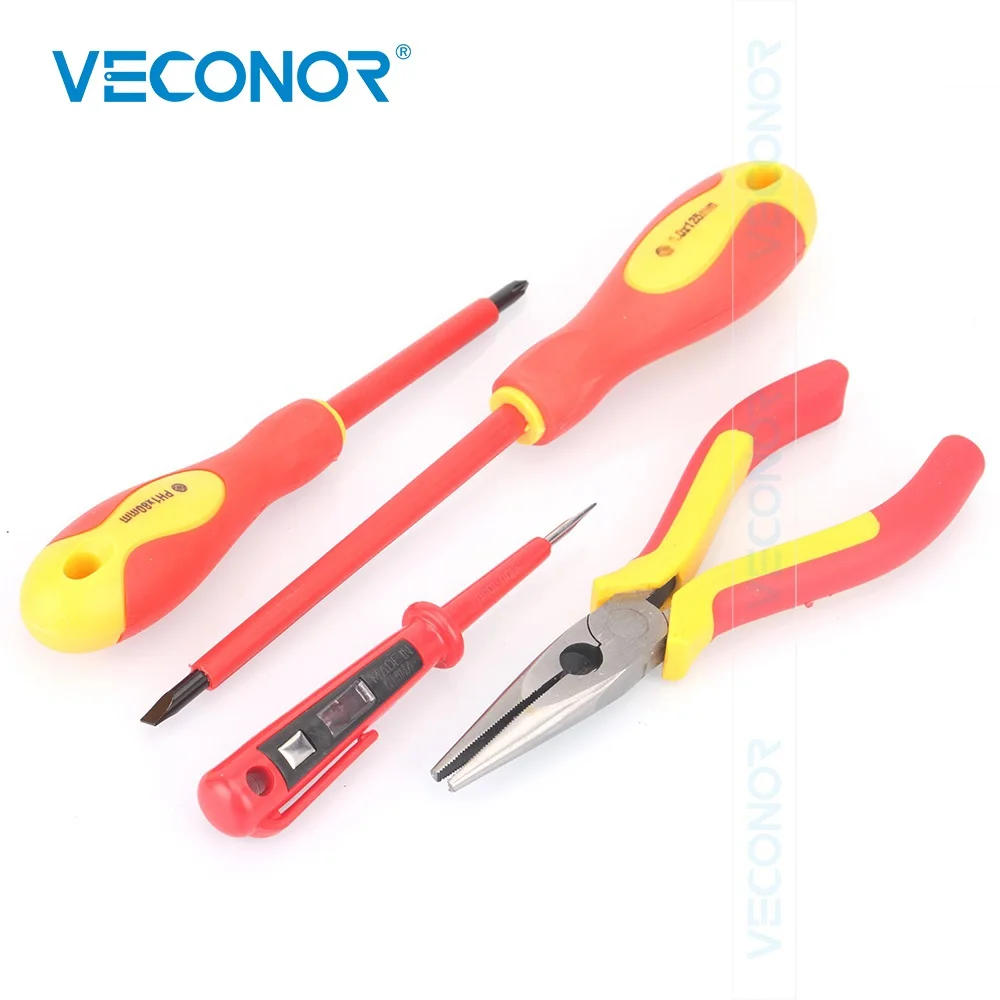 Veconor 4 قطعة VDE كهربائيين طقم مفك برغي معزول أداة 1000 V آمنة اختبار القلم السباكة Multitool سلك متجرد