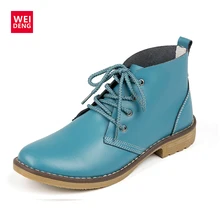 WeiDeng Genuine Leather Women Boots Fashion Winter Lace Up Classic Shoe High Style Flats Brand Casual Shoes Boots 4 Color