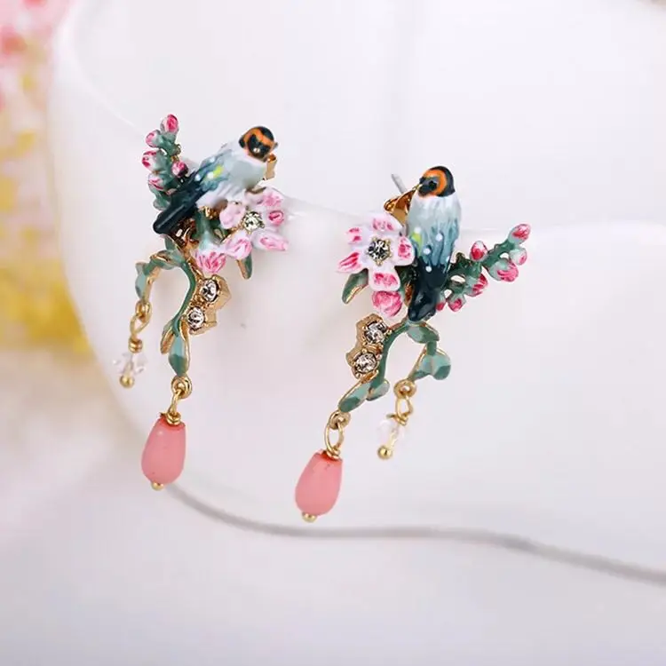 Amybaby дизайнерское эмалированное глазурное кольцо с розовым камнем и кристаллами цветущая вишня Птица Ювелирные изделия для вечерние - Цвет основного камня: stud earring 2