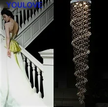 Free Shipping LED Luxury spiral crystal chandeliers lights villa hall foyer lobby restaurant stair crystal drop lights GU10 lamp duplex building stair crystal chandelier spiral villa foyer led chandeliers light lighting free shipping