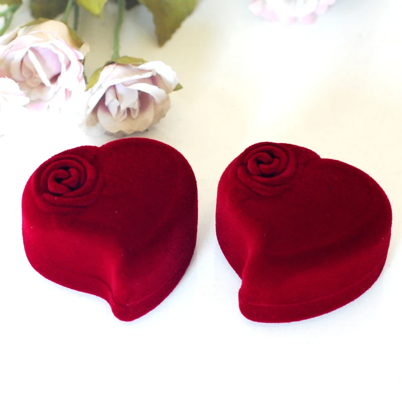 12 шт. коробочки для сережек в форме сердца темно красного цвета|heart shaped ring box|earring