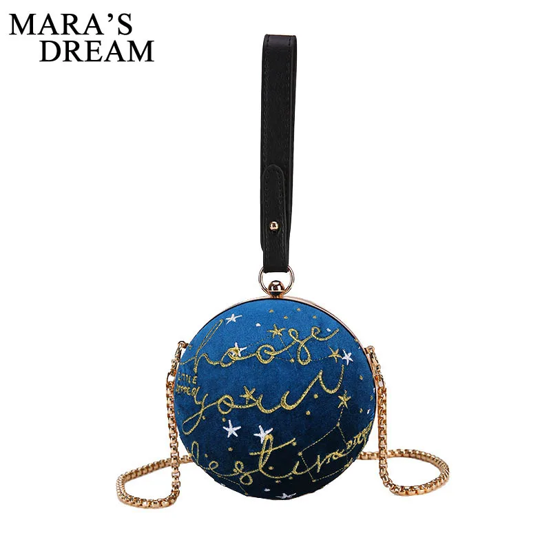 

Mara's Dream Women Bag Female Handbags PU Leather Embroidery Solid Shoulder Bag Crossbody Tote Handbag Round Small Fashion Bags
